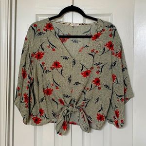 Jolt Floral Polka Dot Tie Top